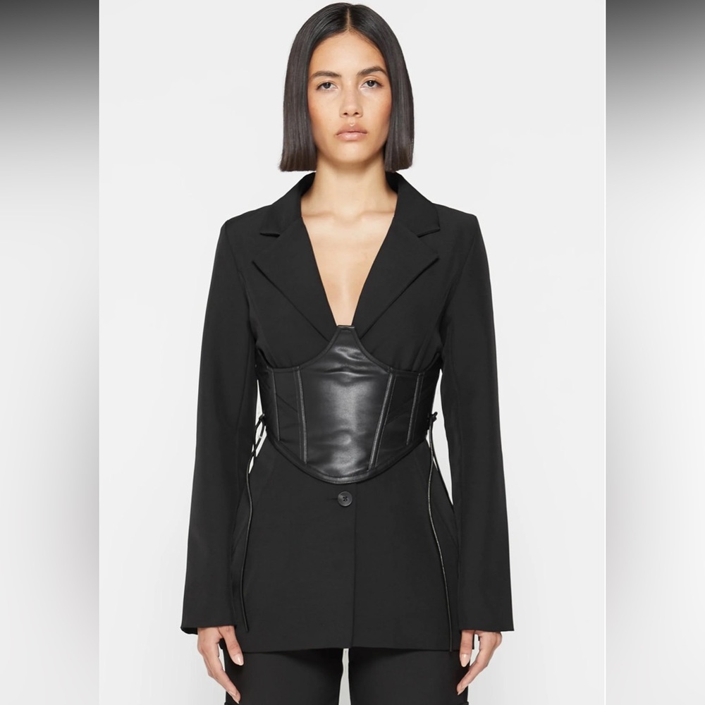 Manière De Voir Blazer with vegan leather corset- Black
